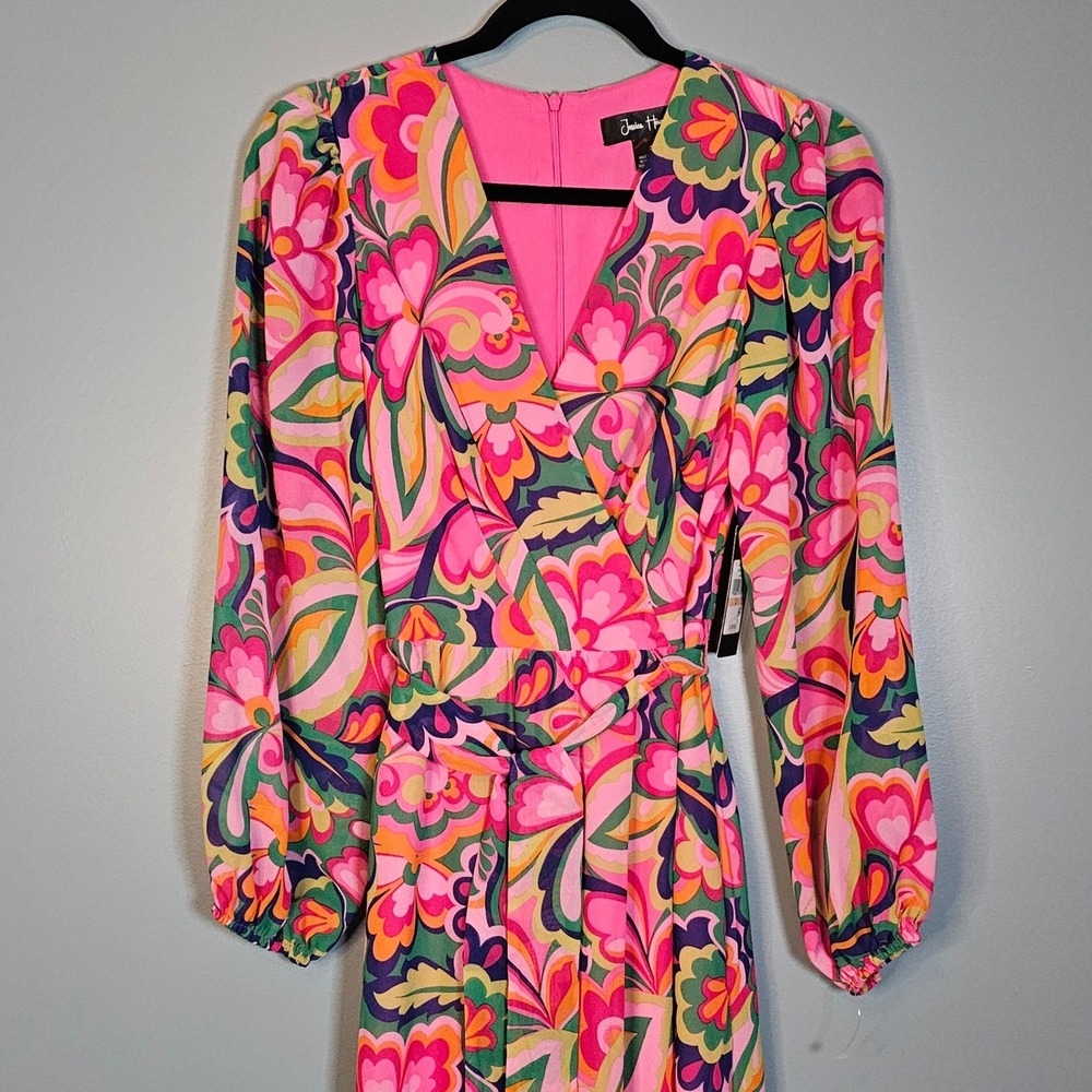 NWT Jessica Howard Womens Maxi Dress Floral Print Pink Long Sleeve Belted Size 2 - Picture 2 of 8